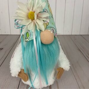 Easter Gnome Handmade Sherpa White Aqua Faux Fur Pastel Chick Bunny Flower